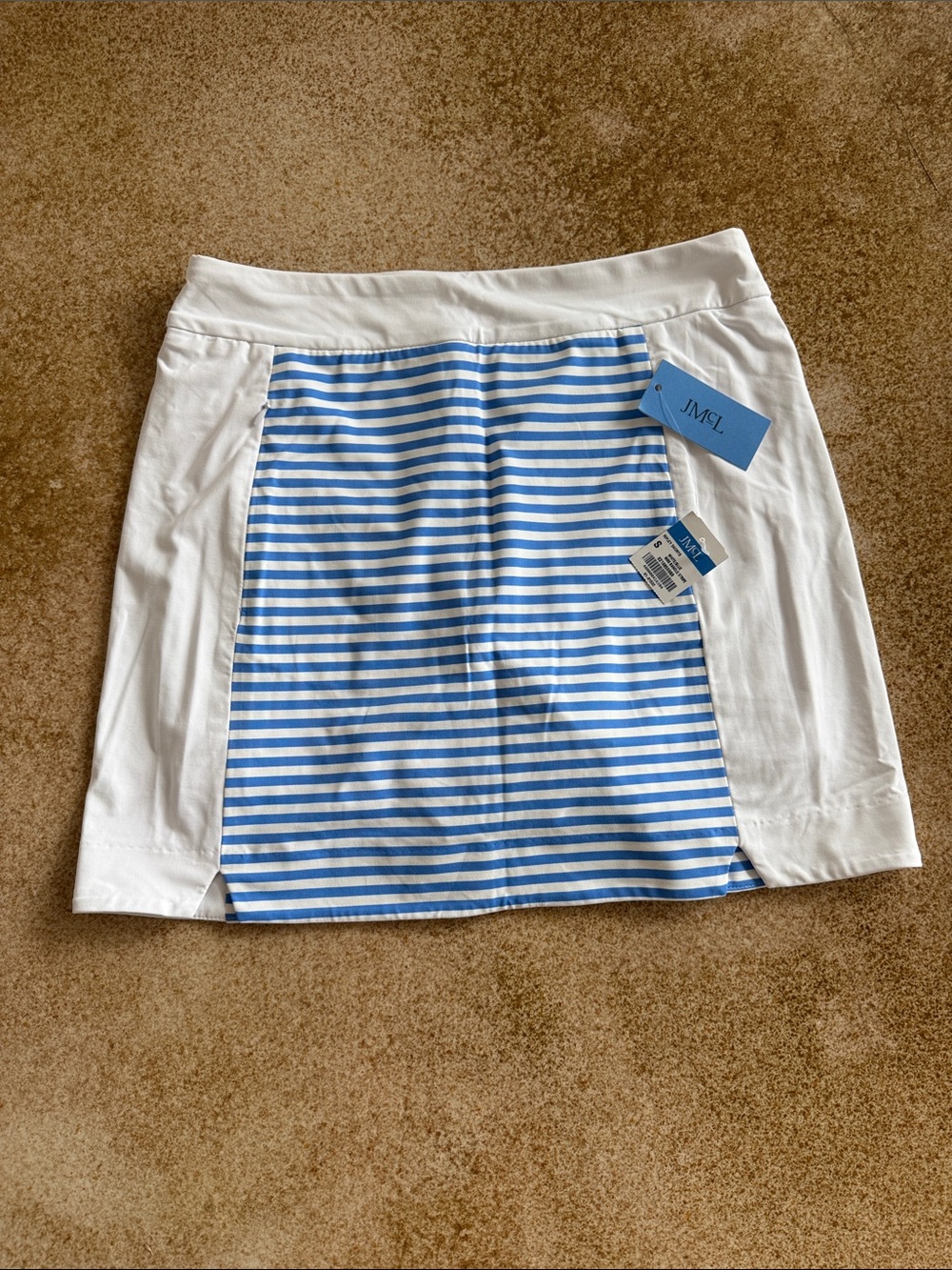 J McLaughlin Blue & White Striped Athleisure tennis skirt skort pockets UPF 50+